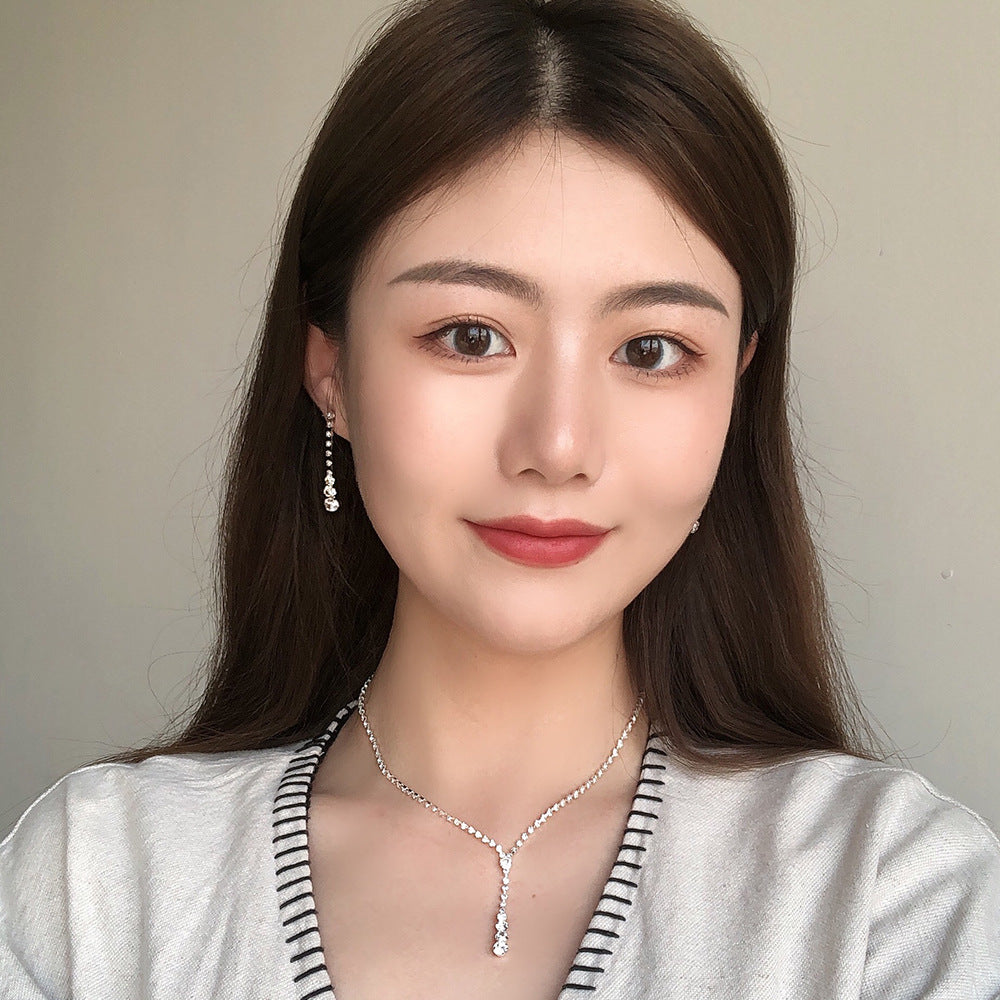 SISSLIA Wholesale Trendy Rhinestone Water Drop Pendant Necklace Earrings S925 Needle Jewelry Sets For Women