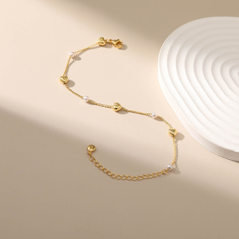 SISSLIA New Fashion 18k Gold Plated Pearl Chain Love Heart Bracelet Romantic Wedding Engagement Jewelry