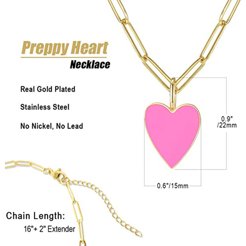 SISSLIA Dainty Paperclip Chain Stainless Steel Jewelry Gold Plated Shapes Circle Heart Pendant Necklace For Girls