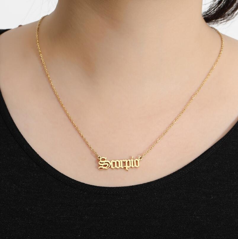 SISSLIA Gold Plated Stainless Steel Women Fashion Astrology Pendant Zodiac Sign Horoscope Necklace For Women