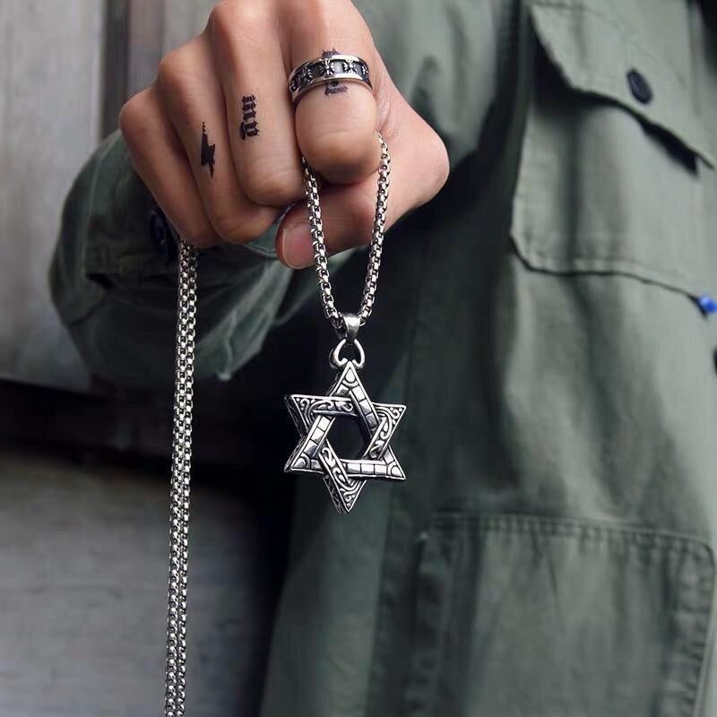 SISSLIA Wholesale North Star Pendant Chain Necklace Hip Hop Cuban CurbLink Mens Stainless Steel Pendant Necklace For Men