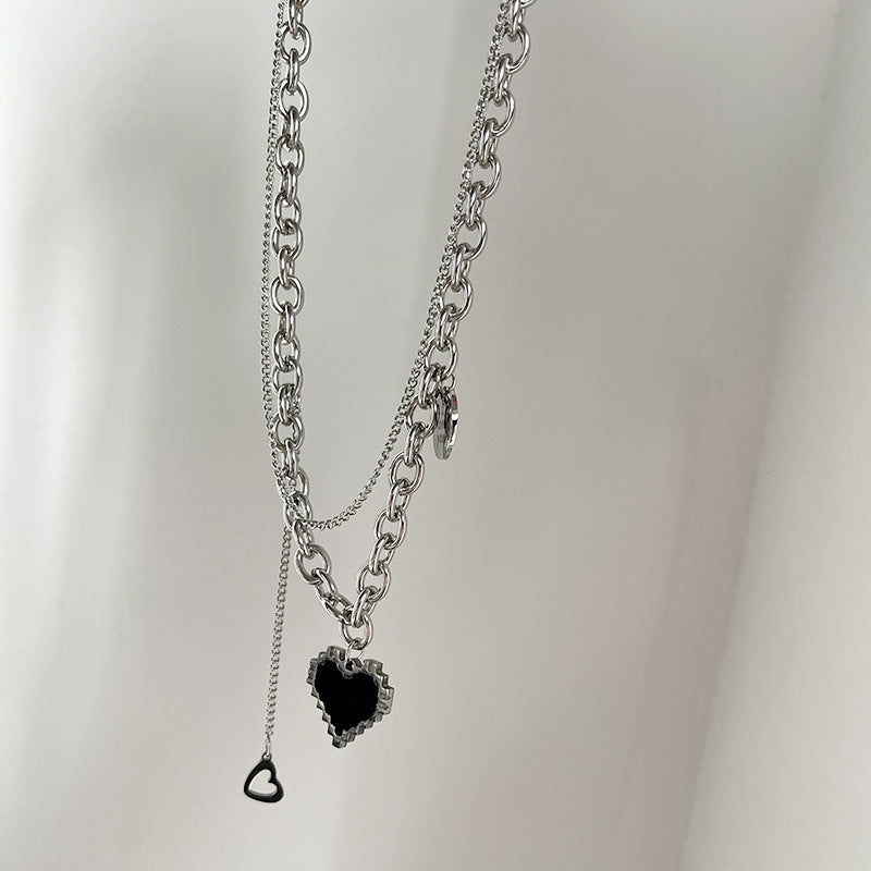 SISSLIA Fashion Stainless Steel Heart Shape Pendant Necklace Double Layer Clavicle Necklace For Women