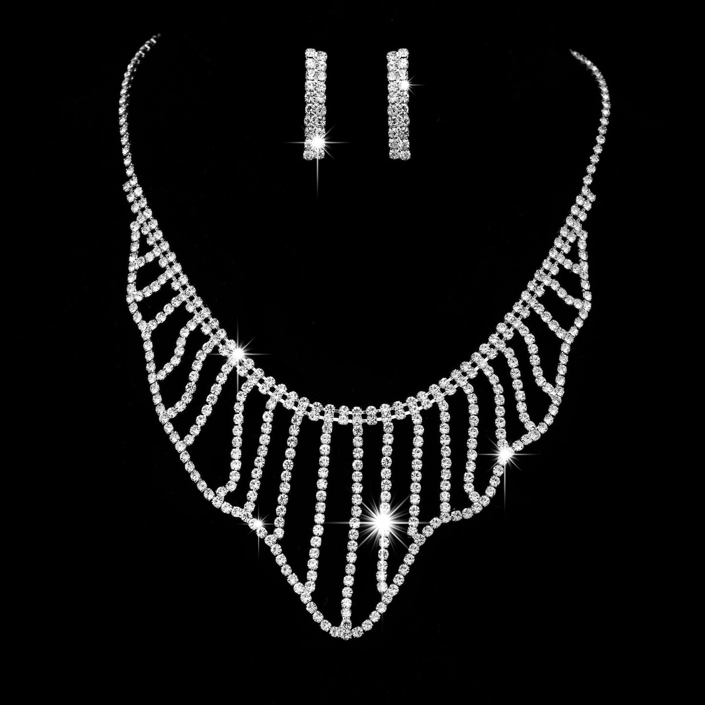 SISSLIA Wholesale Trendy Rhinestone Water Drop Pendant Necklace Earrings S925 Needle Jewelry Sets For Women