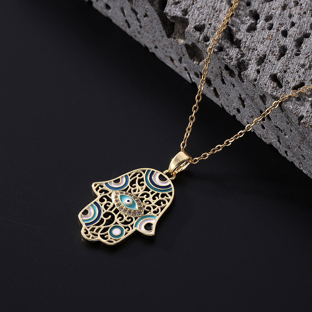 Copper Alloy Black Hand Pendant Necklace