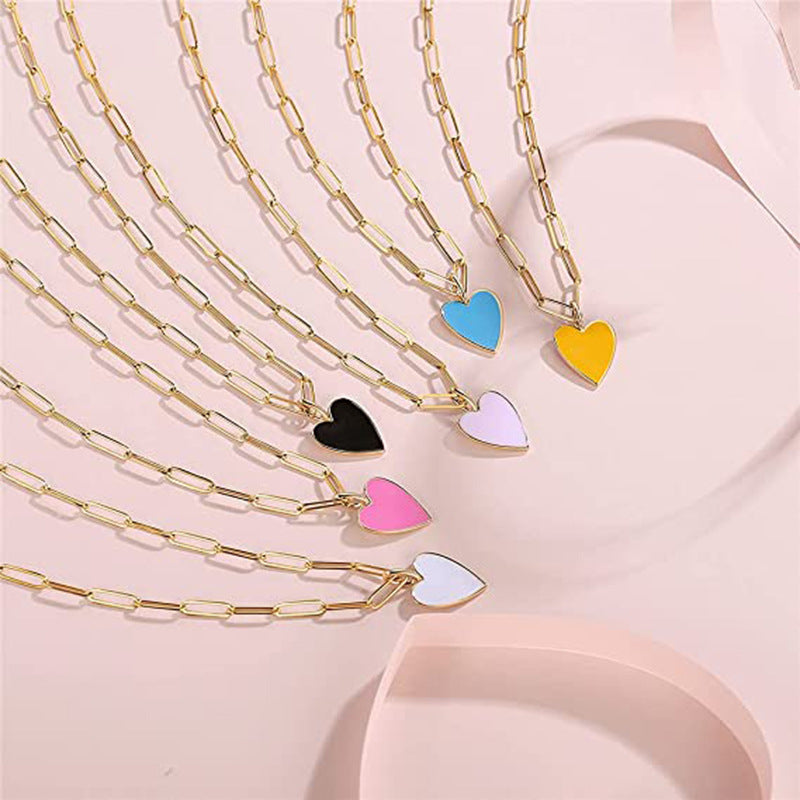 SISSLIA Dainty Paperclip Chain Stainless Steel Jewelry Gold Plated Shapes Circle Heart Pendant Necklace For Girls