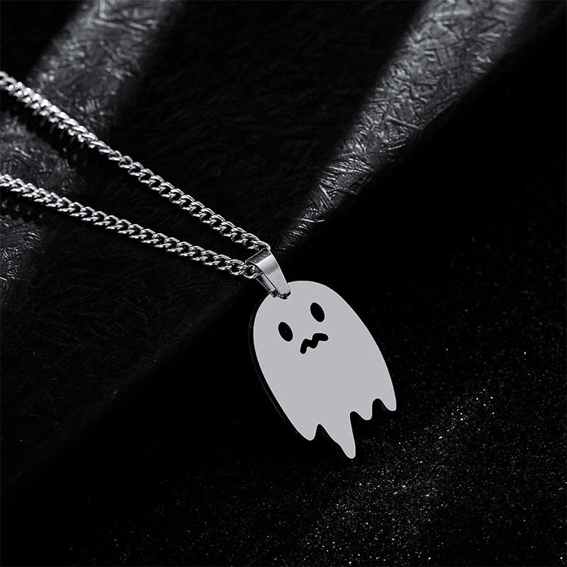 SISSLIA Hot Selling Stainless Steel Hip Hop Personality Cool Cute Ghost Necklace for Men Halloween Necklace Gift