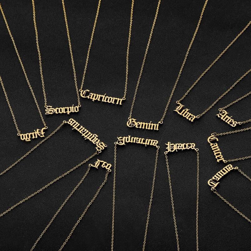 SISSLIA Gold Plated Stainless Steel Women Fashion Astrology Pendant Zodiac Sign Horoscope Necklace For Women