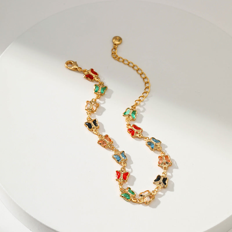 SISSLIA Hot Sale Trendy 18K Gold Plated Candy Colorful Crystal Zircon Butterfly Design Bracelets For Women