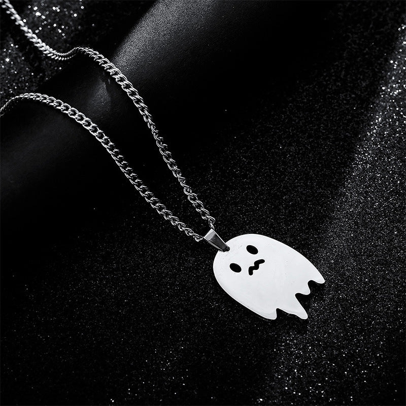 SISSLIA Hot Selling Stainless Steel Hip Hop Personality Cool Cute Ghost Necklace for Men Halloween Necklace Gift
