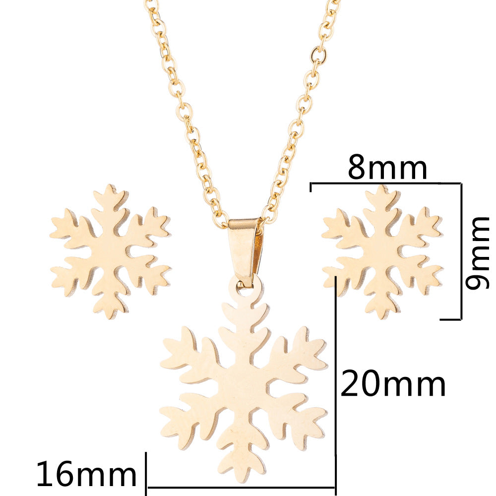 SISSLIA Wholesale Stainless Steel 18k Gold Silver Plated Charm Snowflake Pendant Necklace Set For Women