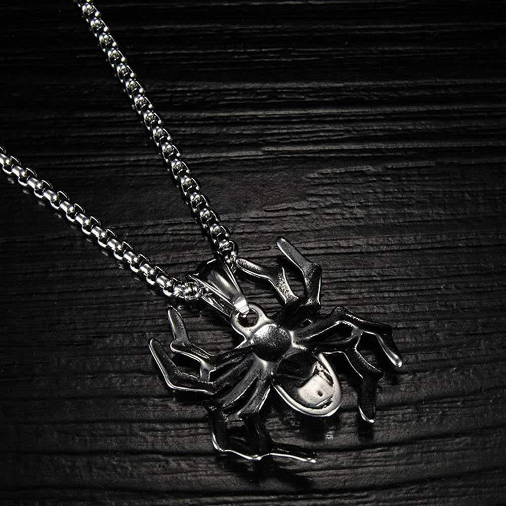 SISSLIA Fashion Stainless Steel Custom Halloween Pendant Jewelry Punk Spider Charm Necklace For Women