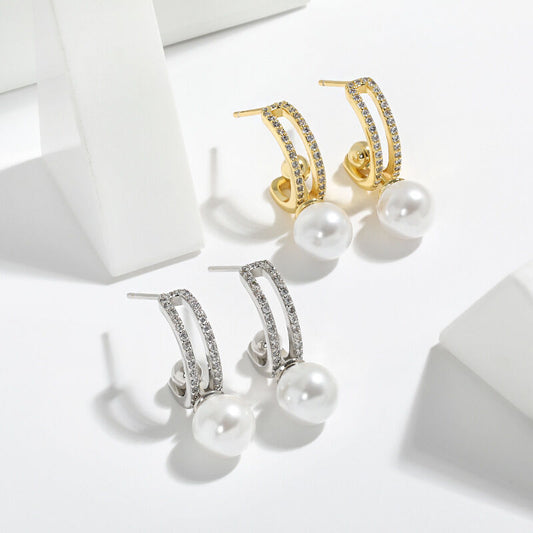 SISSLIA Shiny Pearl Earrings Genuine Natural Freshwater Pearl 925 Sterling Silver Earrings Pearl Jewelry For Wedding Bridesmaid