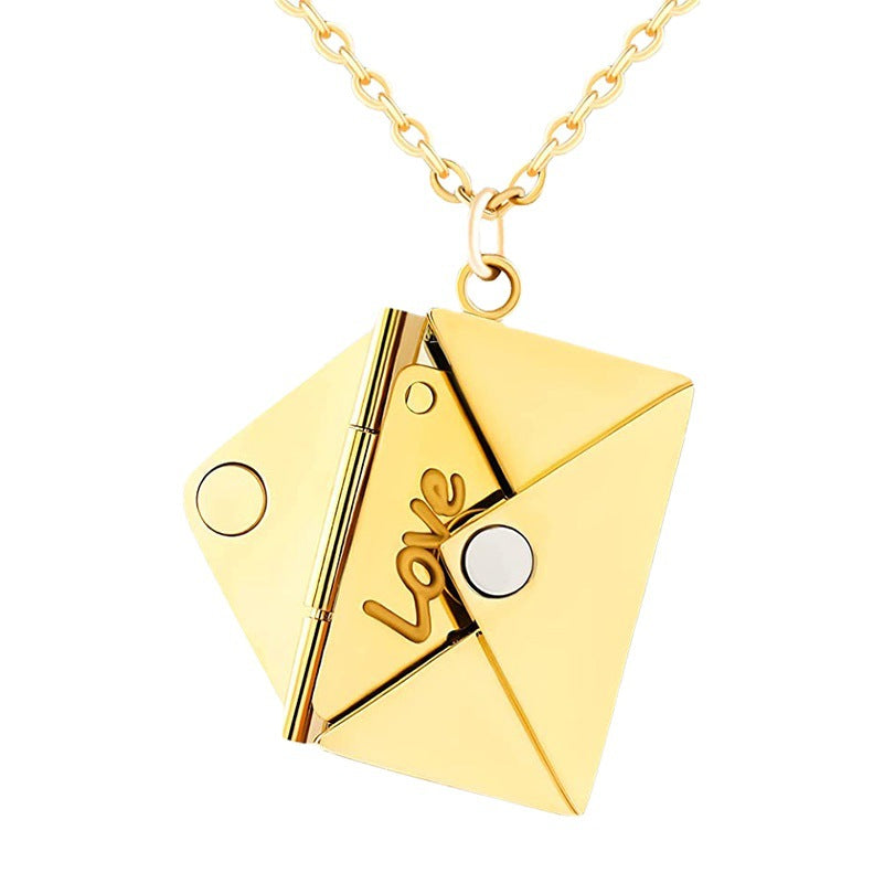 SISSLIA Fashion Jewelry Stainless Steel Love Letter Envelope Pendant Necklace For Couples Necklace For Women