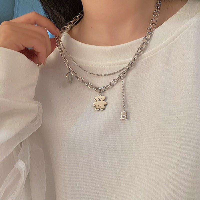 SISSLIA 2024 High Quality Titanium Steel Bear Casual Punk Cartoon Fun Necklace for Woman