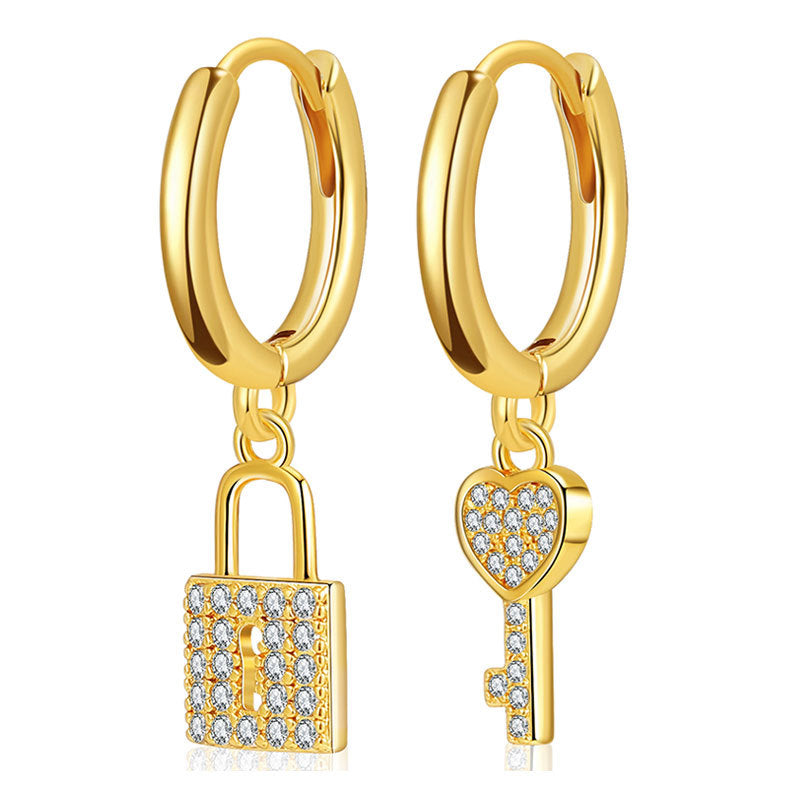 Sisslia Custom Fashion Charms Hoop Earrings Removable Hanging Lock And key 18k Gold Plated Earrings For Women