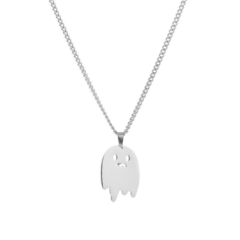 SISSLIA Hot Selling Stainless Steel Hip Hop Personality Cool Cute Ghost Necklace for Men Halloween Necklace Gift