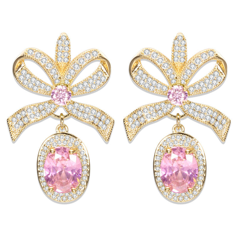 SISSLIA Fashion Design 925 Silver Needle Luxury 18K Gold Plated Elegant Bowknot Drop Earrings AAAAA Zircon Earrings Jewelry