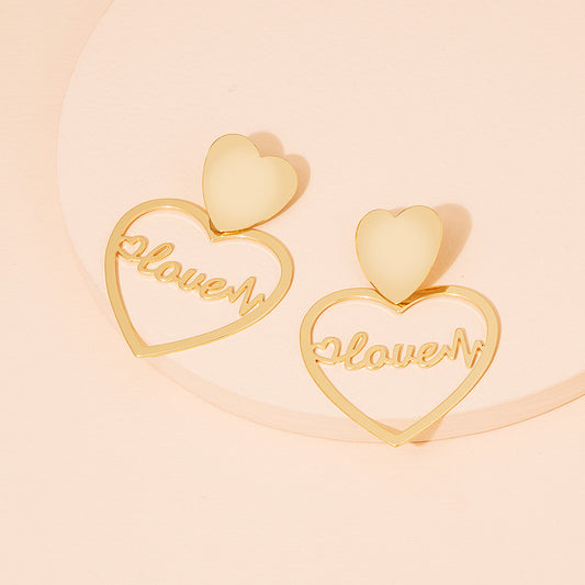 Gold Color Heart Letter Earrings