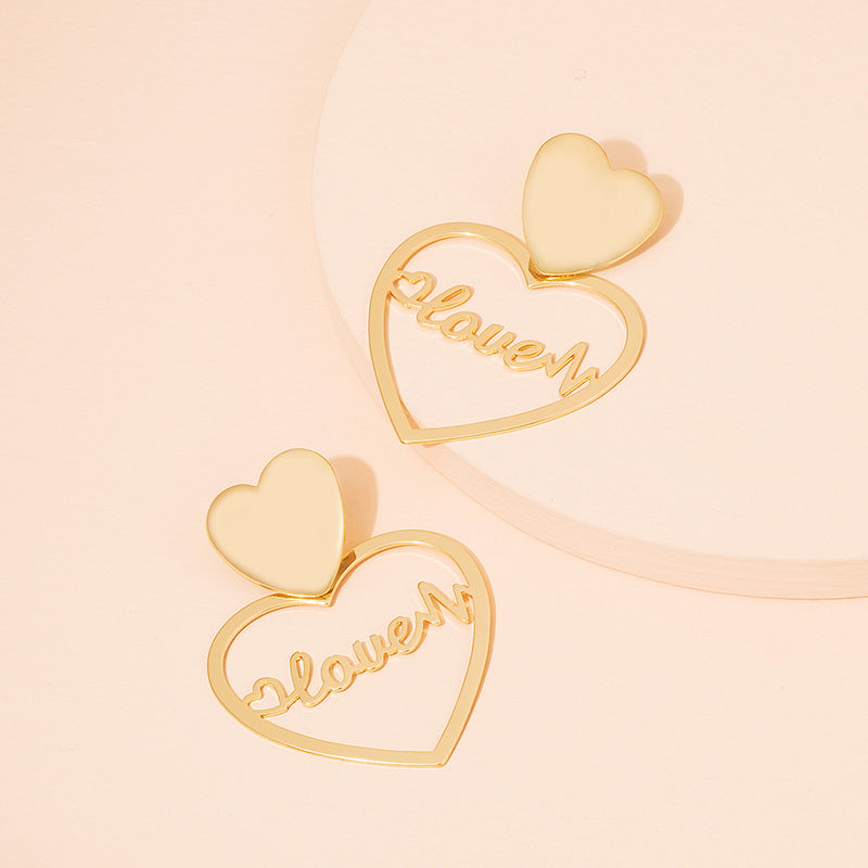 Gold Color Heart Letter Earrings