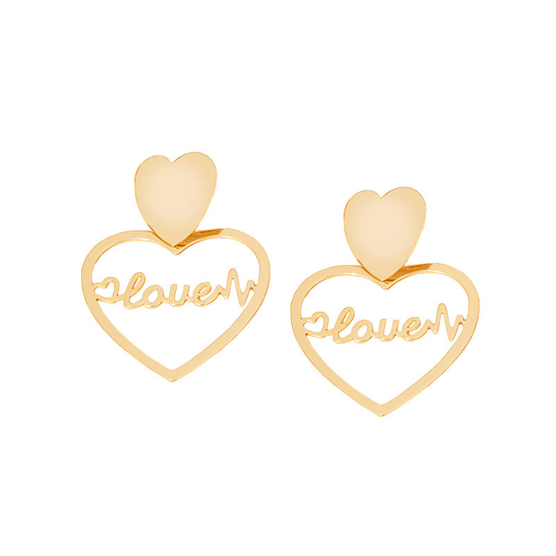 Gold Color Heart Letter Earrings