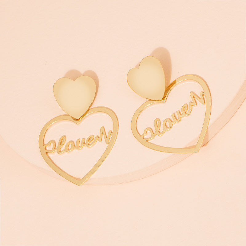 Gold Color Heart Letter Earrings