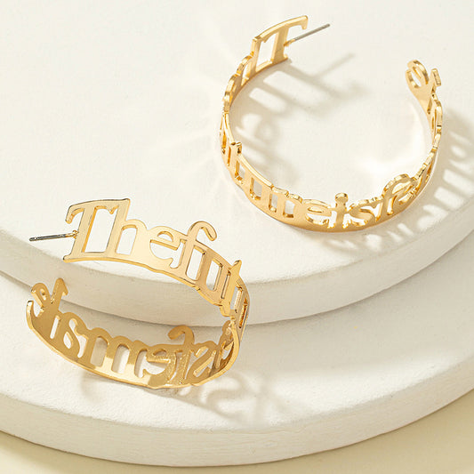 Round  Letter Stud Earrings