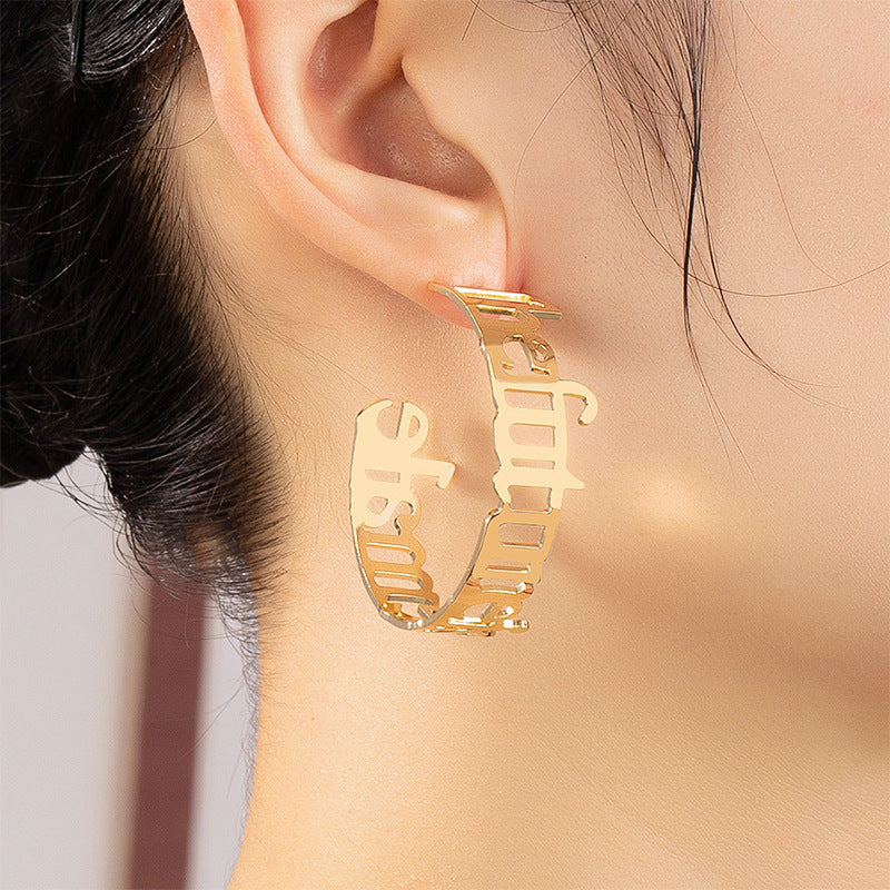 Round  Letter Stud Earrings