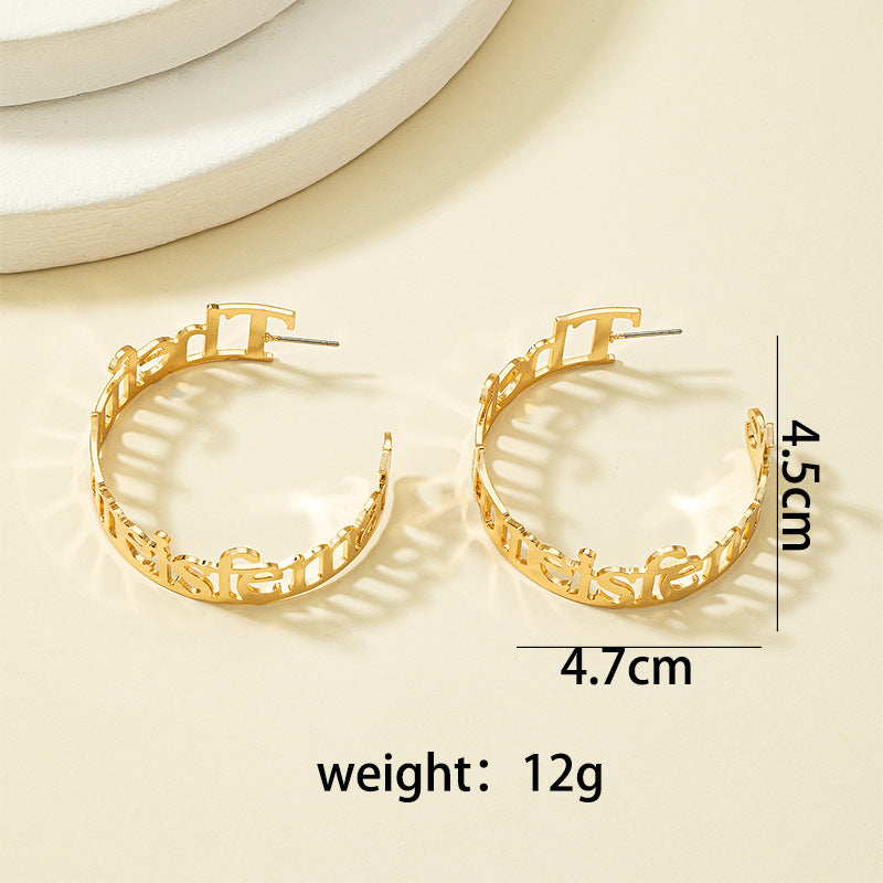 Round  Letter Stud Earrings