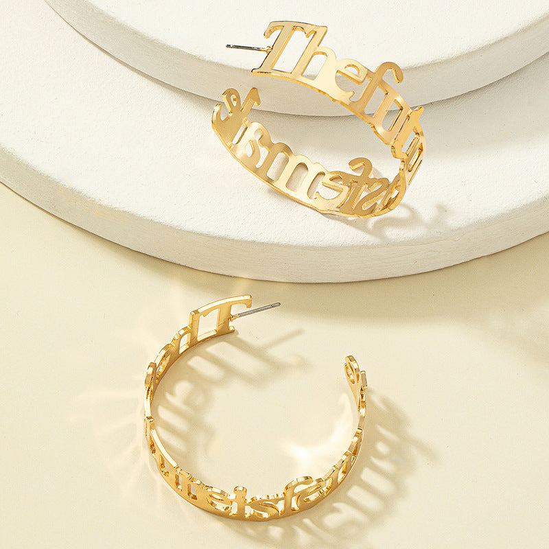 Round  Letter Stud Earrings