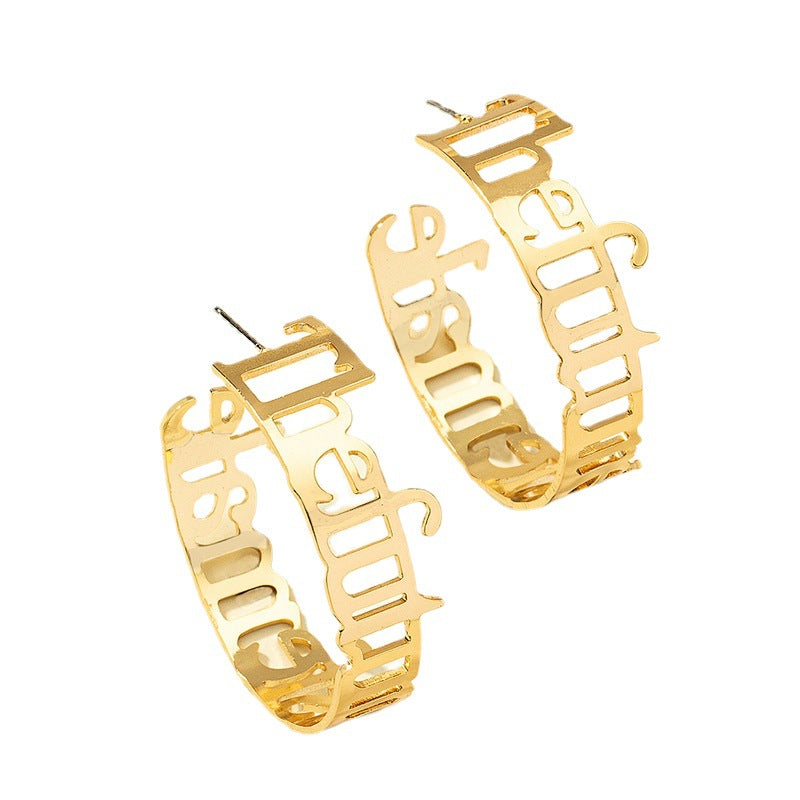 Round  Letter Stud Earrings