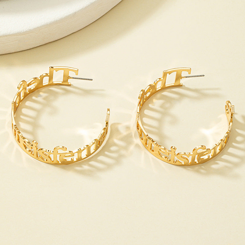 Round  Letter Stud Earrings