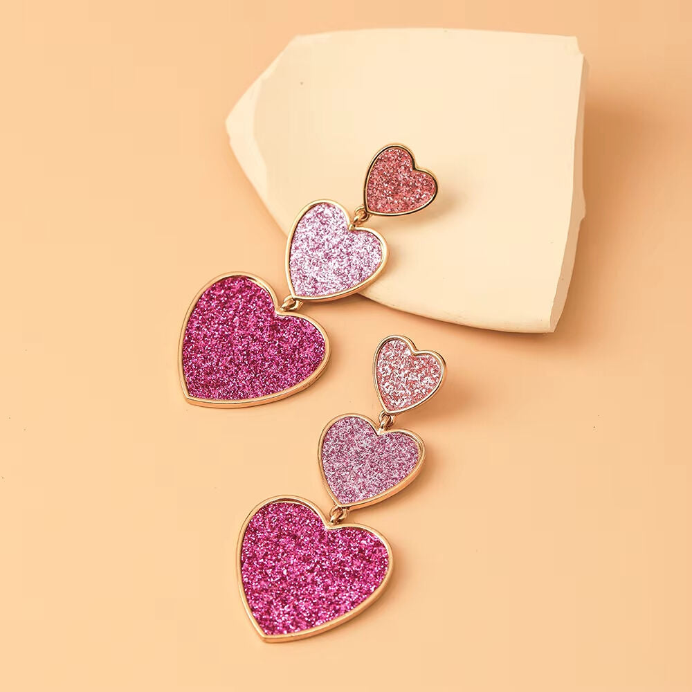 SISSLIA BEST SELLER Chic Enamel Long Love Heart Letter Earrings Gold Triple Row Pink Glitter Drop Earrings for Women for Valentine