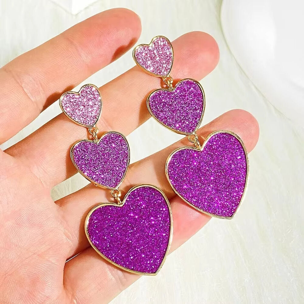 SISSLIA BEST SELLER Chic Enamel Long Love Heart Letter Earrings Gold Triple Row Pink Glitter Drop Earrings for Women for Valentine