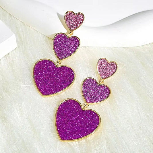 SISSLIA BEST SELLER Chic Enamel Long Love Heart Letter Earrings Gold Triple Row Pink Glitter Drop Earrings for Women for Valentine