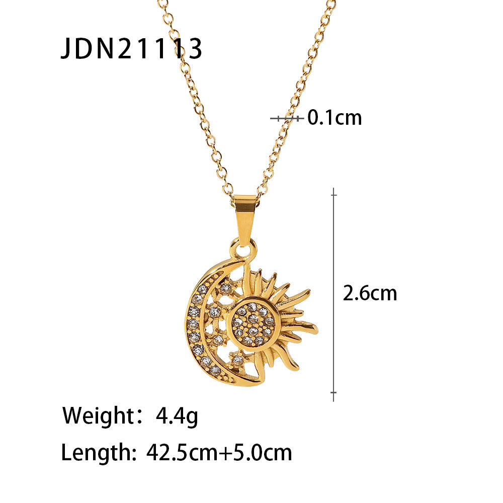 Sisslia Vintage 18K Gold Stainless Steel Various Style Natural Shell Heart Sun Moon Round Coin Medallion Pendant Necklaces