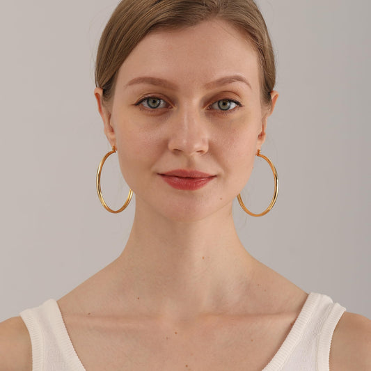 SISSLIA 4mm Thick Gold Chunky Earrings Steling Silver Post Hoops Earrings For Women Tube Hoops Earrings Thick Gold Hoop Earring