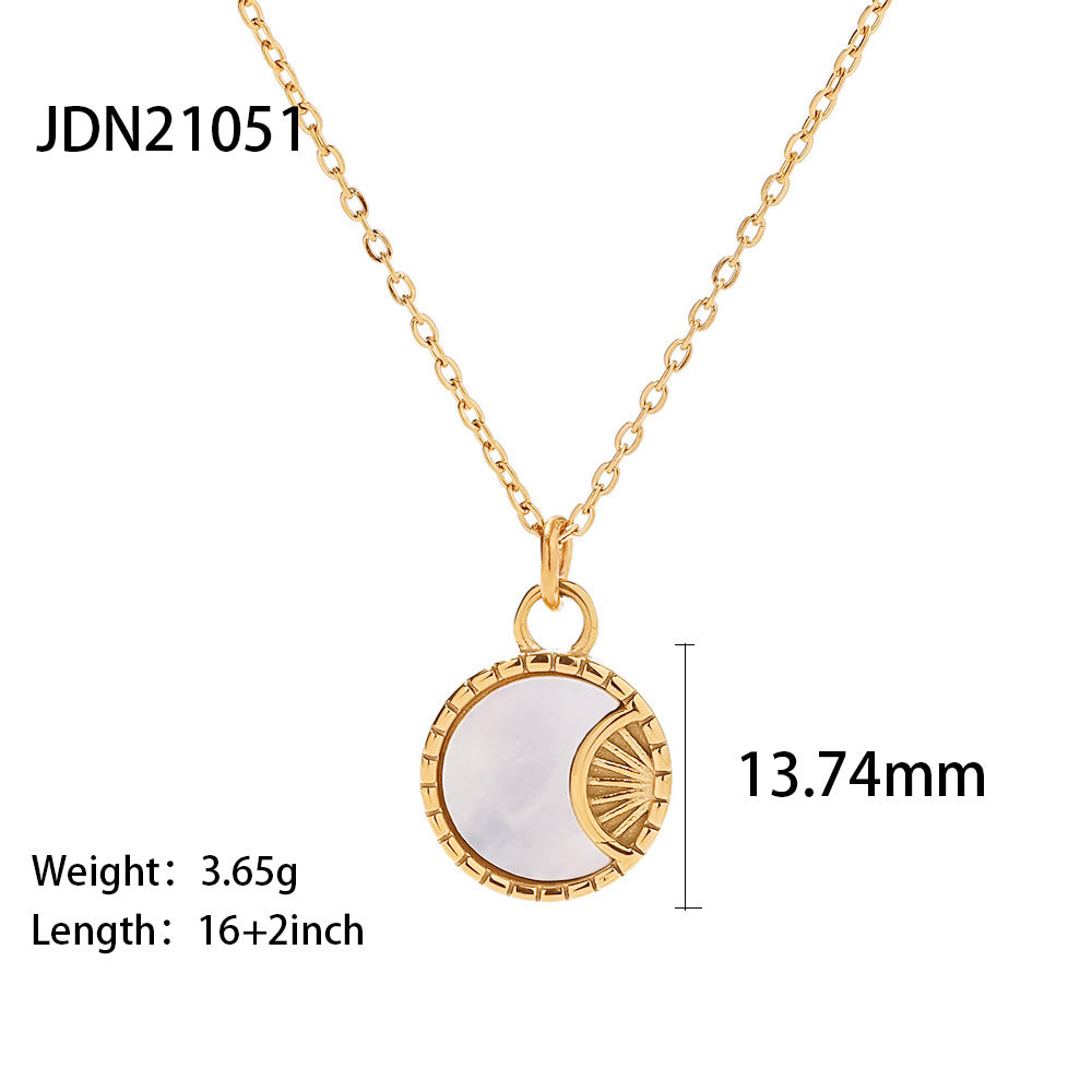 Sisslia Vintage 18K Gold Stainless Steel Various Style Natural Shell Heart Sun Moon Round Coin Medallion Pendant Necklaces