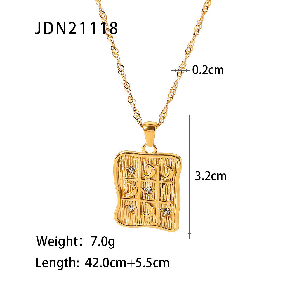 Sisslia Vintage 18K Gold Stainless Steel Various Style Natural Shell Heart Sun Moon Round Coin Medallion Pendant Necklaces