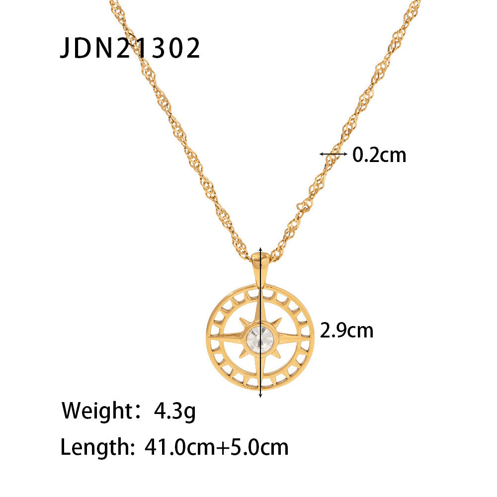 Sisslia Vintage 18K Gold Stainless Steel Various Style Natural Shell Heart Sun Moon Round Coin Medallion Pendant Necklaces