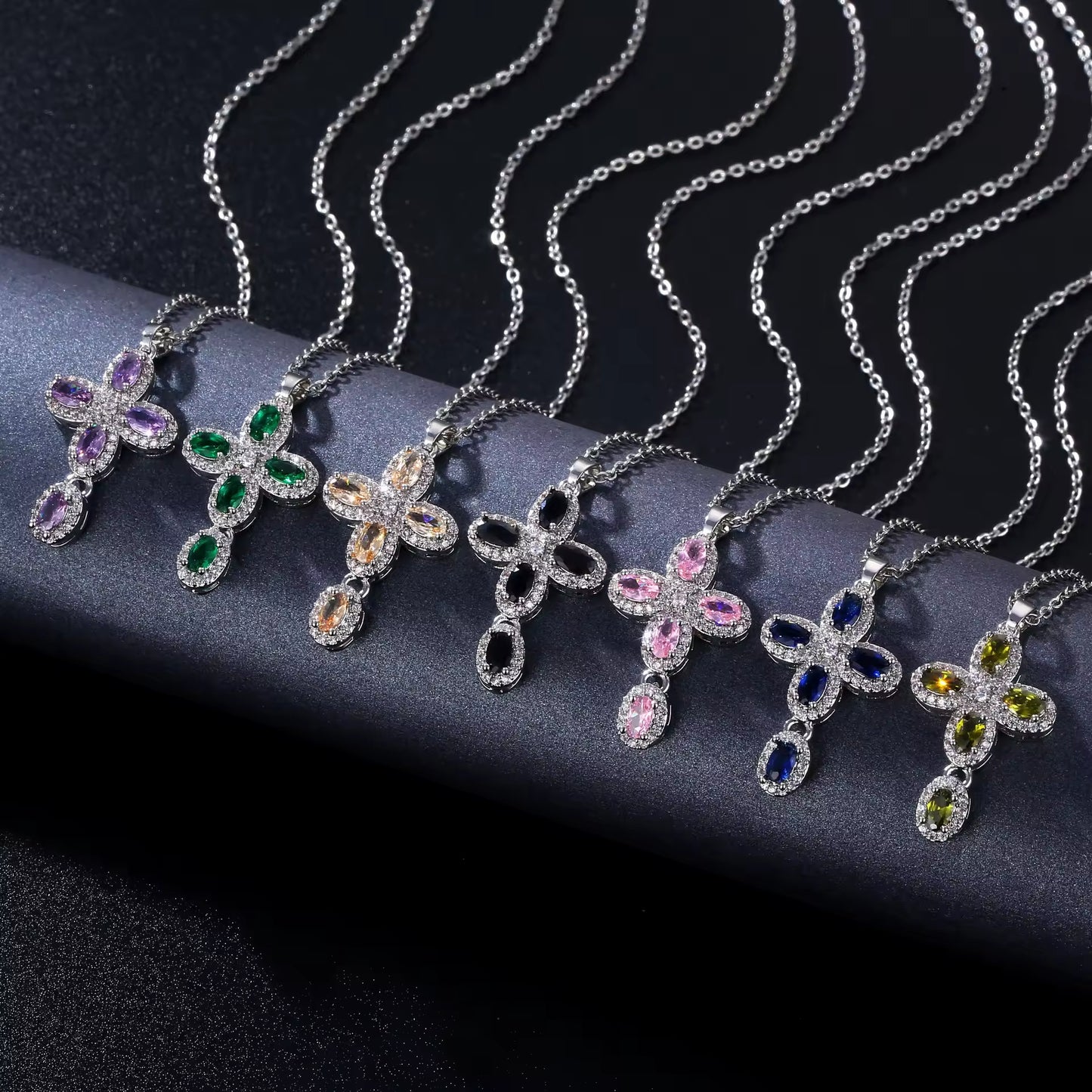 SISSLIA Pink Cross Necklace Y2K Purple Zircon Punk Pendant Necklace Grunge Cross Necklace For Women Jewelry Accessories