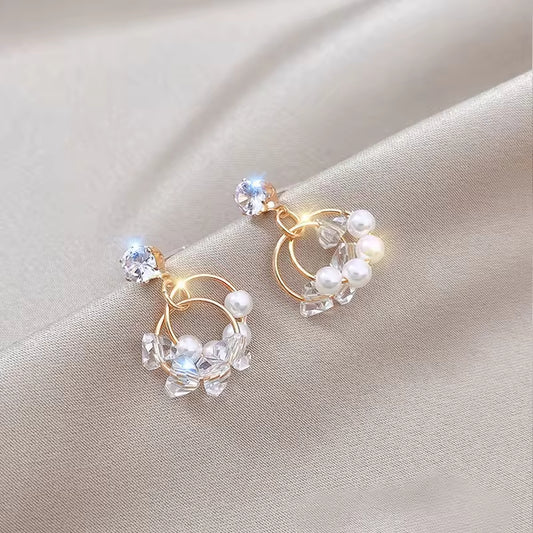 Fashion Jewelry For Women Etrendy New Jewelry Elegant Earing Rhinestone Pearl Circles Earrings