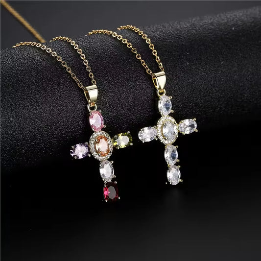 SISSLIA Wholesale Copper Gold Plated CZ Cross Pendant Necklaces For Women Handmade Jewellery