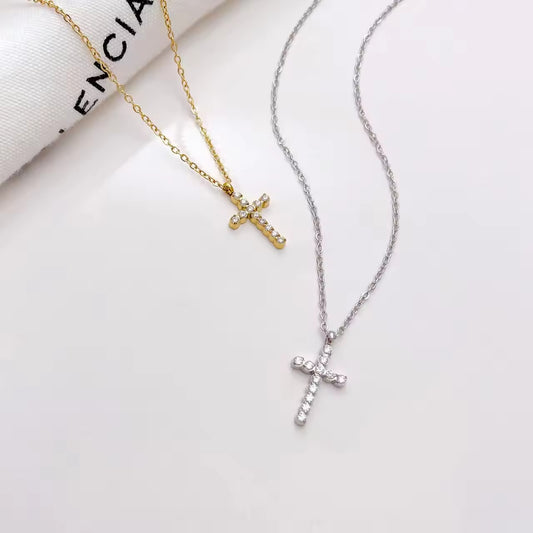 SISSLIA Fashion Stainless Steel Zircon Cross 18K Gold Plated Pendant Necklaces For Women Accessory