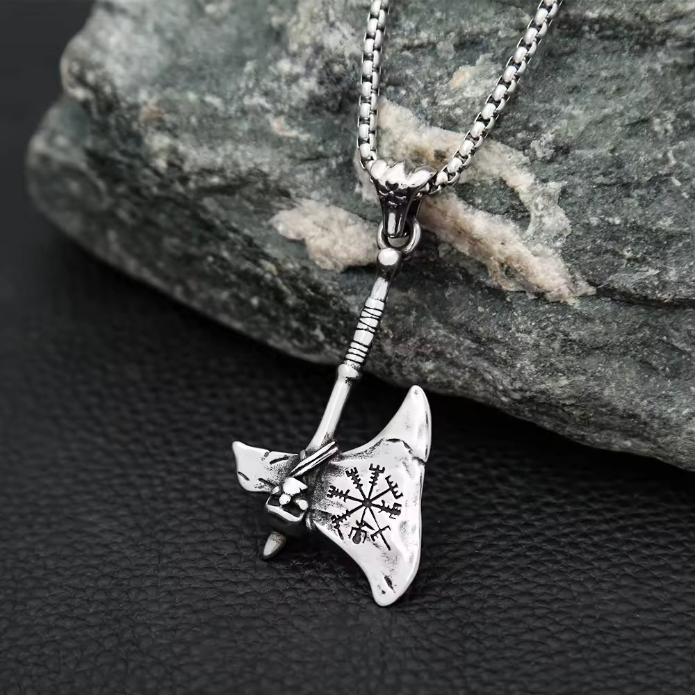 SISSLIA Men Vikings Ax Necklace Stainless steel Norse Rune Axe Thor Hammer Slavic Amulet Self-defense Pendant Male Jewelry