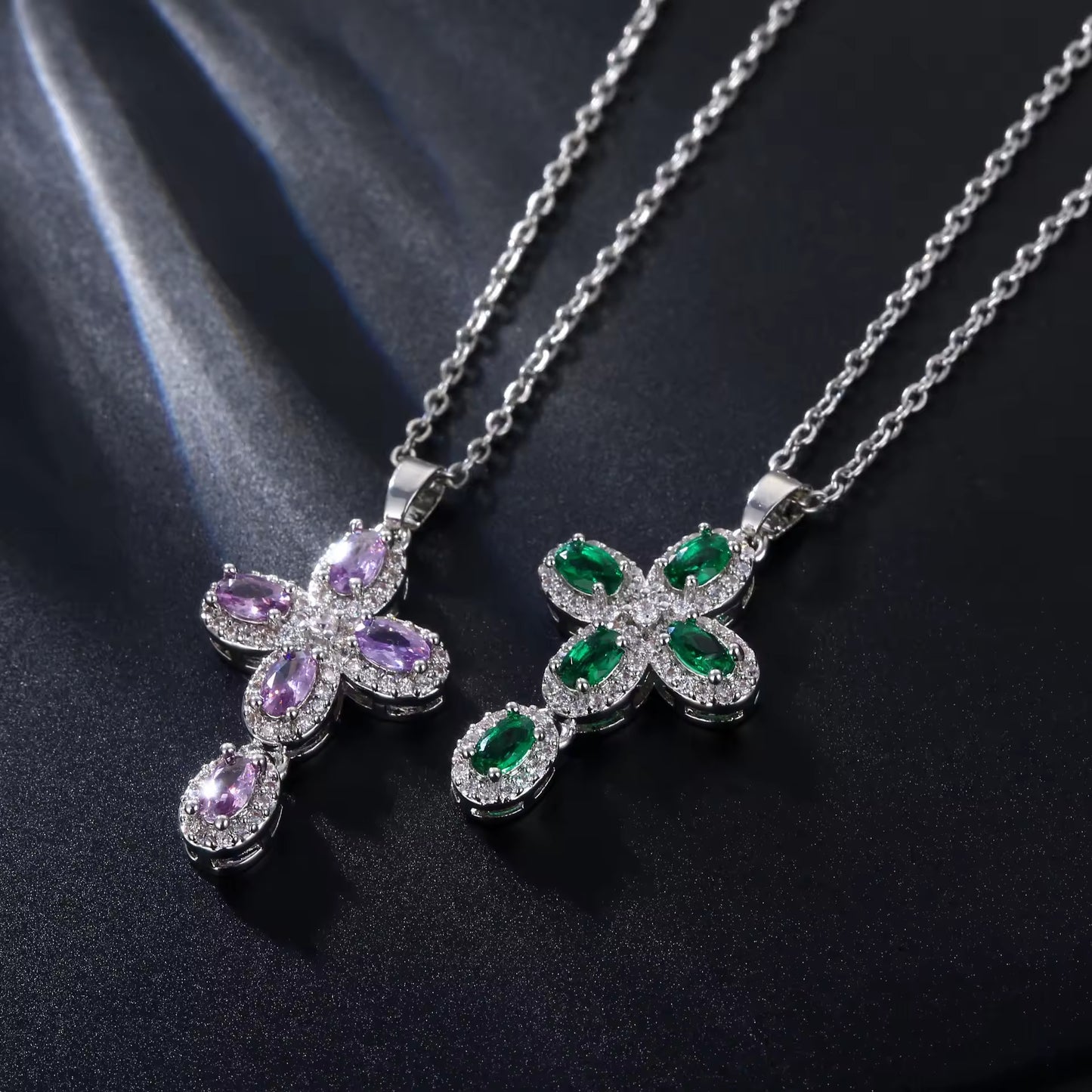 SISSLIA Pink Cross Necklace Y2K Purple Zircon Punk Pendant Necklace Grunge Cross Necklace For Women Jewelry Accessories