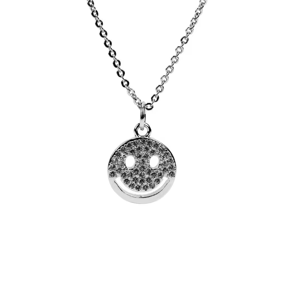 Sisslia New Smiley Face Necklace Female Round Brand Copper Diamond Design Sense Pendant Temperament Clavicle Chain Necklaces
