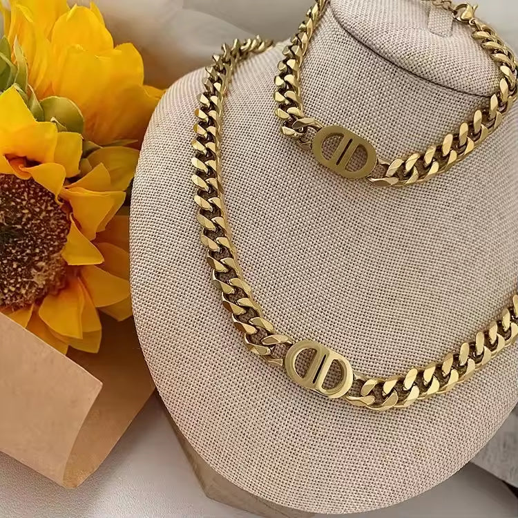 SISSLIA Titanium Steel Letters Gold Thick Chain Hip Hop Cuban Collarbone Chain For Women
