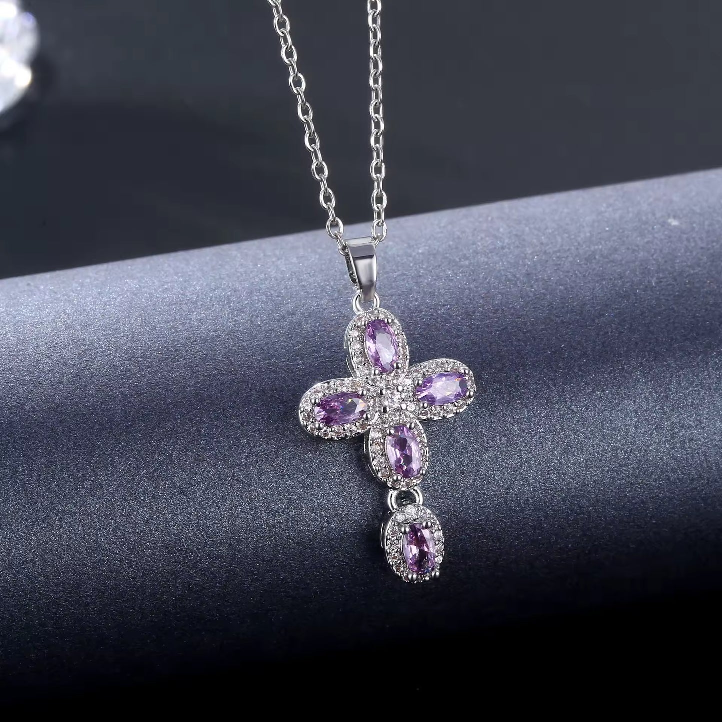 SISSLIA Pink Cross Necklace Y2K Purple Zircon Punk Pendant Necklace Grunge Cross Necklace For Women Jewelry Accessories