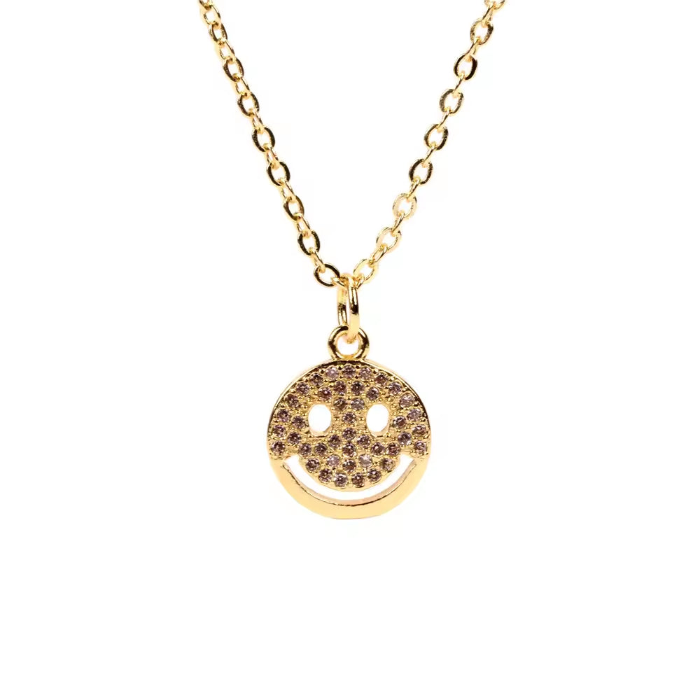 Sisslia New Smiley Face Necklace Female Round Brand Copper Diamond Design Sense Pendant Temperament Clavicle Chain Necklaces