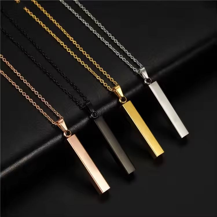 SISSLIA Customized Logo Rectangle 3D Bar Pendant Necklace Men Stainless Steel 18k Gold Necklace Jewelry